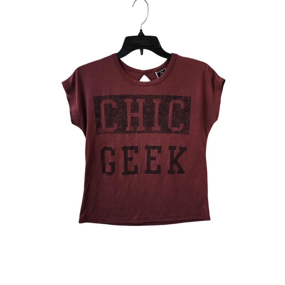 Stranded Burgundy Chic Geek Top Women's XS Key Hole Back Rayon Poly